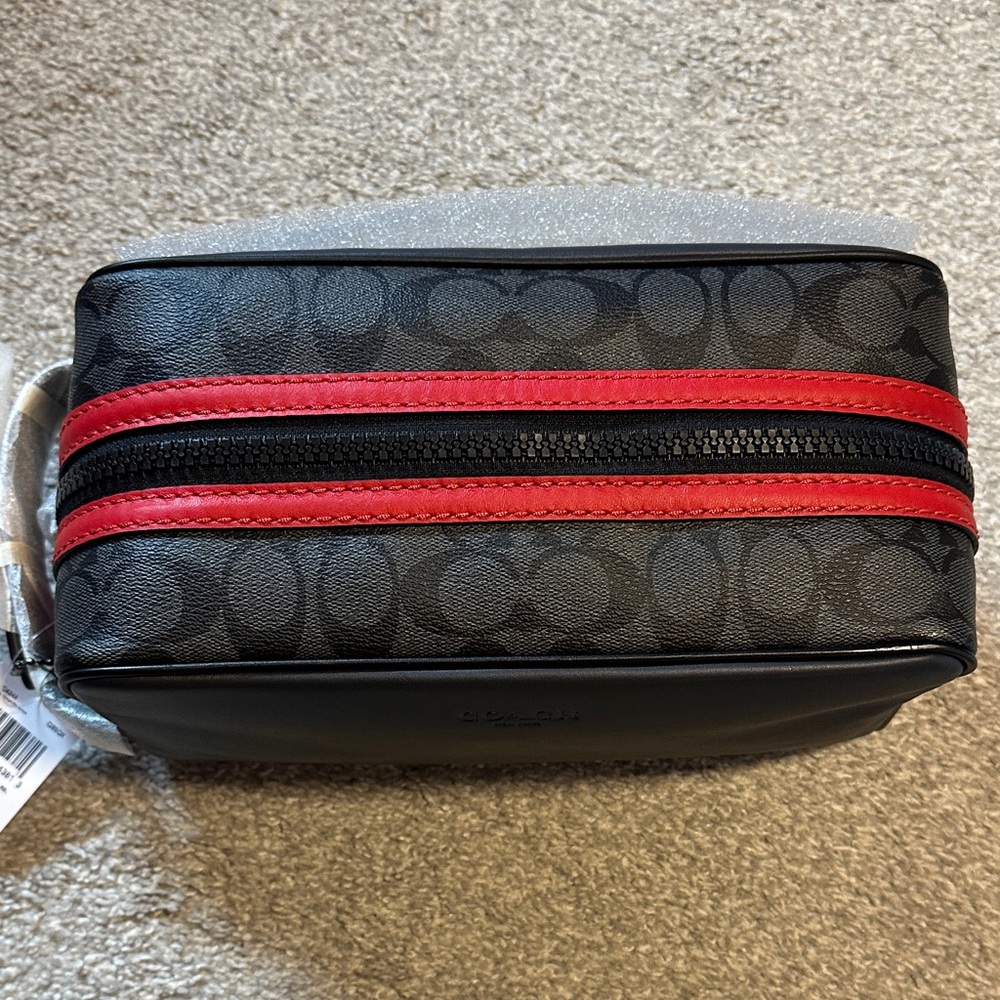 Coach Black Toiletry Bag with Red Accent - Picture 3 of 8